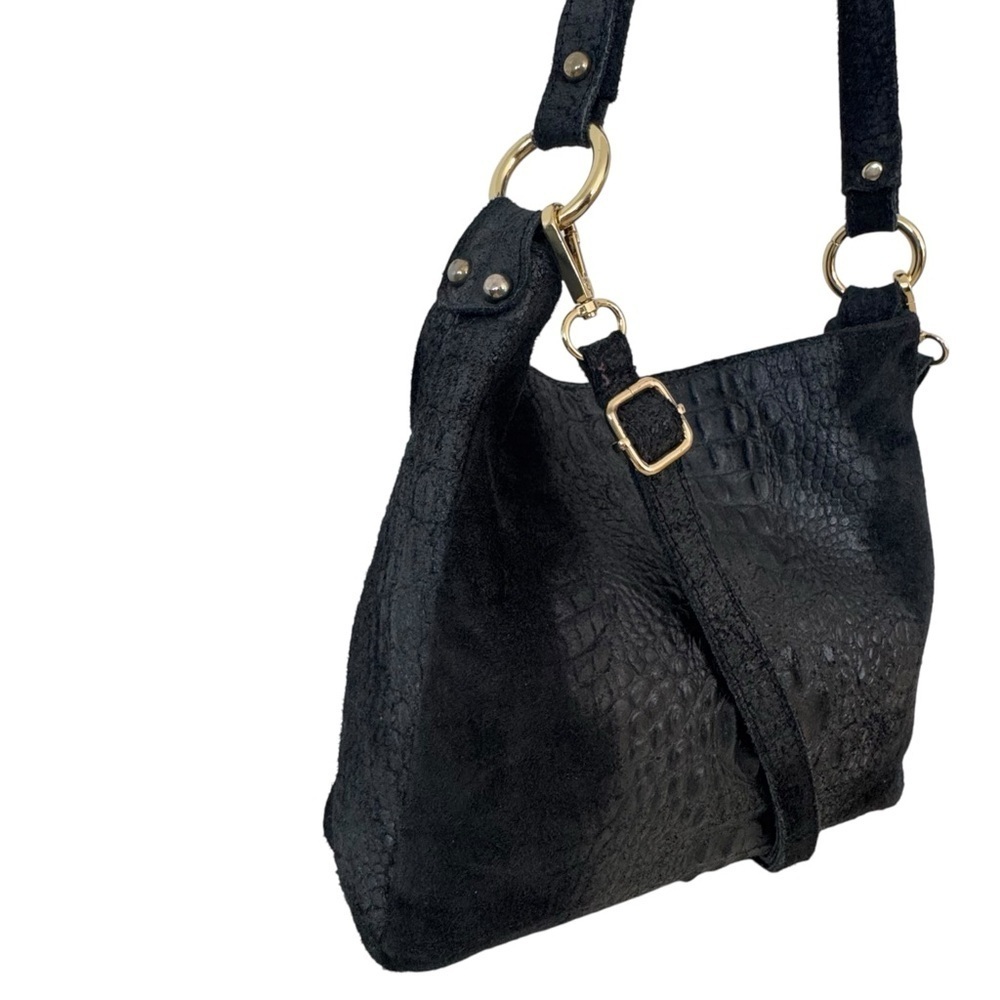 Anna Morellini Dania Shopper Black Cow Leather Crossbody Shoulder Bag Made Italy - Picture 2 of 11